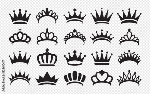 Elegant crown silhouette collection for royal designs or fairytale themes, perfect for adding a touch of regal charm to any project instantly