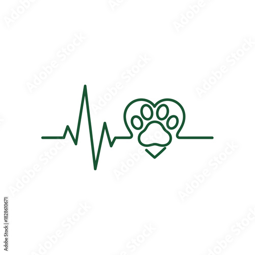 Heartbeat with Paw Print - A Symbol of Pet Love.