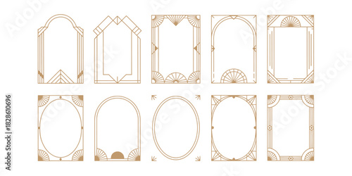 Elegant Art Deco frame collection featuring luxurious gold borders, geometric vintage designs, and refined decorative elements ideal for invitations, branding, packaging, and sophisticated creative pr