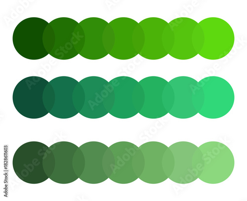 Green horizontal palette. Gradient color shades. Rectangular form Vector. Fresh tonal range.