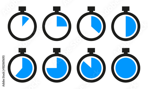 Timers icon set. Countdown clock symbol. Time measurement Vector. Alarm watch illustration.