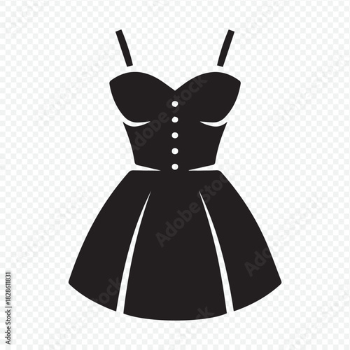 Chic black dress icon for fashion blogs and apparel design, perfect for stylish templates or minimalist designs emphasizing elegance and modern style