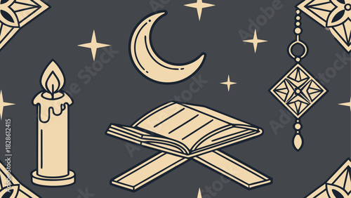 Ramadan themed illustration with candle and moon
