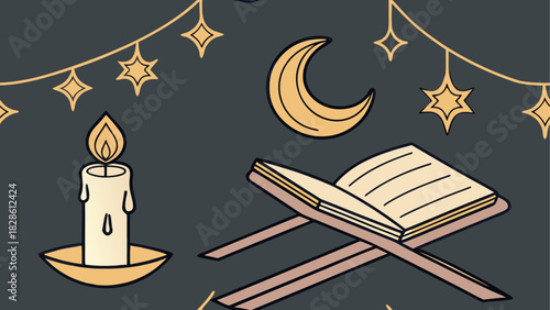 Illustration of ramadan with candle and crescent