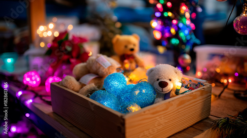 Fototapeta Naklejka Na Ścianę i Meble -  A brightly decorated toy donation station where people leave gifts and share kindness, with copy space