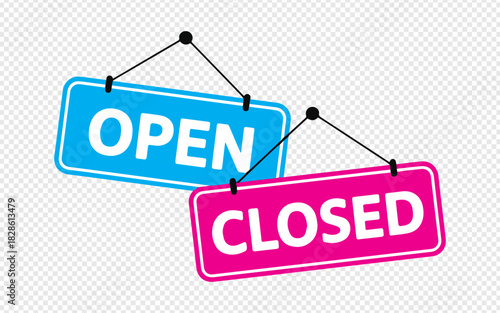 Vibrant open and closed signs offer retail business solutions for welcoming customers and managing store hours, perfect for small business owners