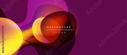 Abstract flowing shapes, vibrant colors blend. Modern design, dynamic composition, purple, yellow, red hues dominate. Smooth gradients create depth.