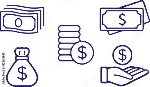 bule line money dollar icons set vector illustration logo 