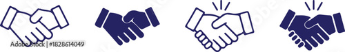handshake bule bule line icons set vector illustration design