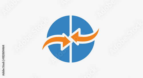 Circular logo with two orange arrows pointing in opposite directions, set against a white background.