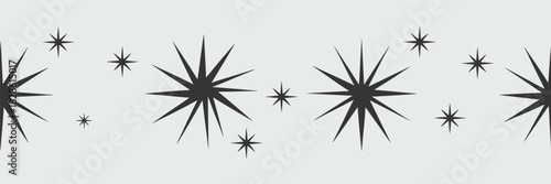 Star sparkle icon set featuring large starbursts, small sparkling twinkles, and glowing decorative star shapes, presented in minimal geometric vector style ideal for digital design, illustration, and 