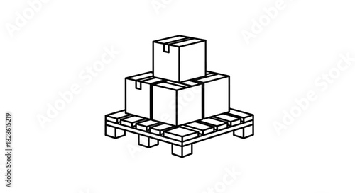 A simple line drawing of stacked cardboard boxes on a wooden pallet, representing logistics and shipping.