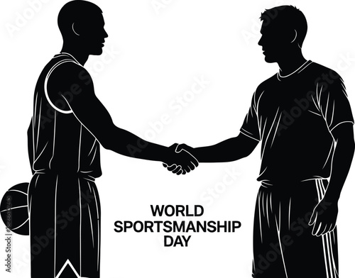 Silhouette of two athletes shaking hands to celebrate world sportsmanship day