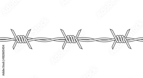 A close-up, detailed view of a section of barbed wire against a plain white background.