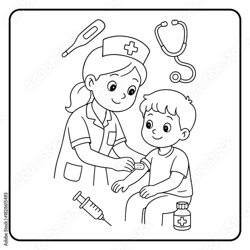 Nurse Cute profession Children coloring page