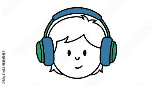 Illustration of a person's head with headphones on, representing music or audio enjoyment