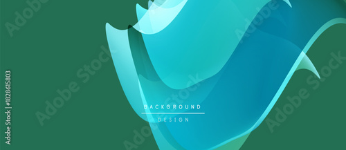 Abstract flowing shapes, teal hues dominate. Background design suggests movement, energy, modern aesthetic. Simple, clean presentation.