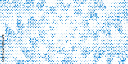 Abstract geometric blue background frame. Vector texture of chaotic hexagons, particles, fragments. A group of cells, an information grid. Banner for business, technology, medicine, presentations.