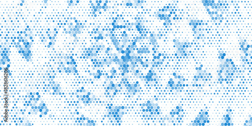 Abstract geometric blue background frame. Vector texture of chaotic hexagons, particles, fragments. A group of cells, an information grid. Banner for business, technology, medicine, presentations.