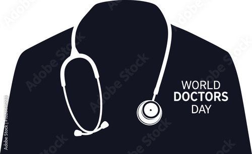 Silhouette of a doctors coat with a stethoscope draped around the collar, celebrating world doctors day event