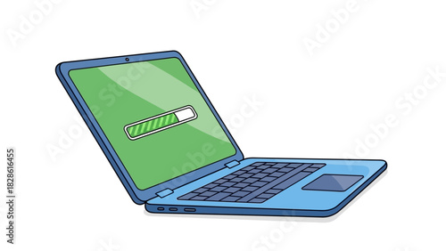 Laptop Icon with Progress Bar Illustrative Representation of Downloading, Processing, or Loading