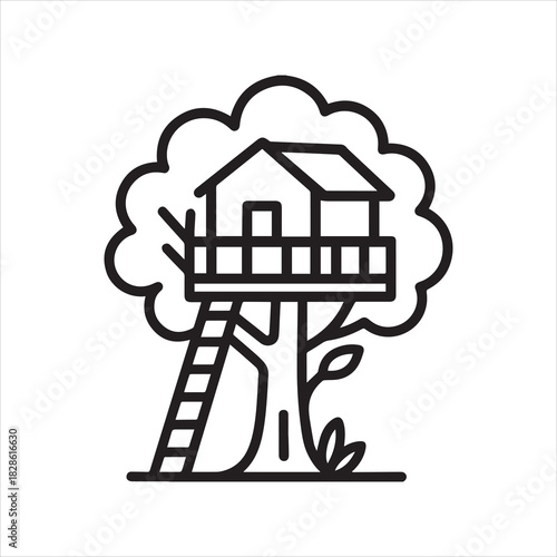 Minimalist treehouse with platform and ladder