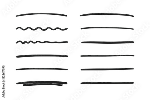 Collection of various thick black marker strokes and hand-drawn wavy lines suitable for graphic design elements