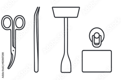 Essential healthcare and surgical instruments set including scissors, tweezers, and diagnostic tools