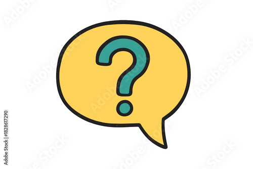 Hand drawn style question mark icon inside a yellow speech bubble symbolizing confusion