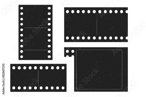 Collection of distressed vintage film strips and photo frames with grunge texture