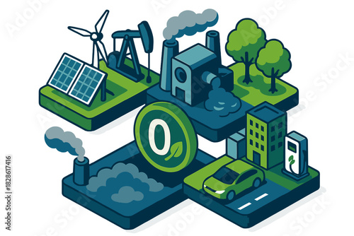 Balancing polluting industries with sustainable energy for zero carbon emissions