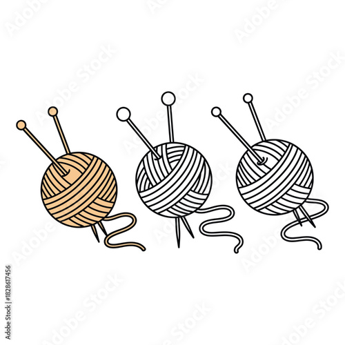 Set of three vector knitting and needlework icons isolated on white background