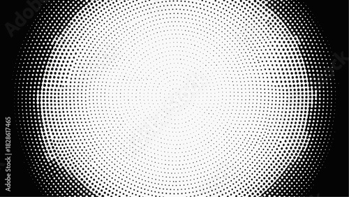 Halftone pattern with radial gradient from white center to black edge in circular arrangement