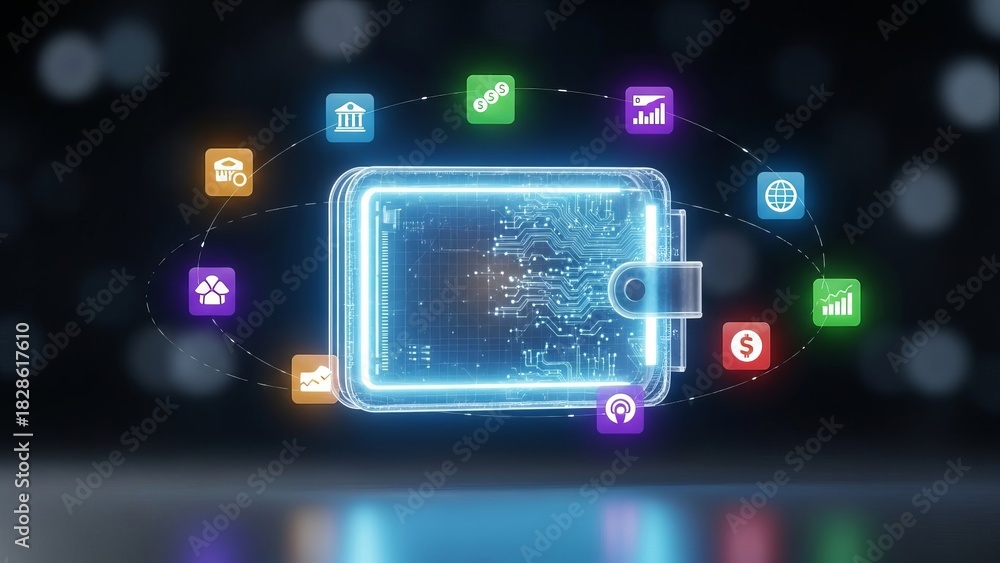 Fototapeta premium Idea for a fintech digital wallet with neon components