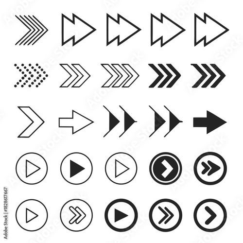 Collection of Black and White Arrow Icons and Symbols arrows