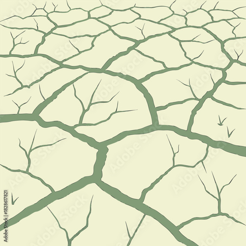 Cracked dry earth texture with a light green tint and subtle bird tracks ground