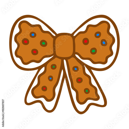 Dibujo sencillo con líneas de lazo de cinta de regalo de pan de jengibre para tarjetas y felicitaciones de Navidad