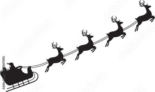 Flying Santa Sleigh and Reindeer Silhouette Clipart