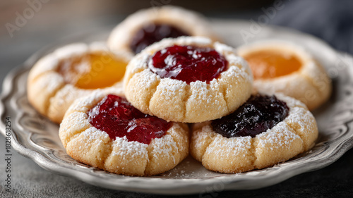 Wallpaper Mural Assorted thumbprint cookies with jam on a plate. Torontodigital.ca