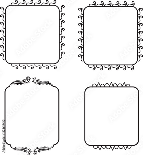 Hand drawn ink vintage frames. Stamp or letter mark frames for greeting cards, wedding, birthday party.