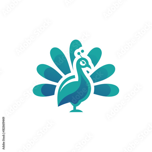 Stylized teal peacock displays feathers