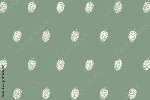 Minimal winter seamless pattern with hand drawn pine cones on sage green background. Simple Nordic style vector texture for Christmas wrapping paper, fabric, textile, gift packaging, wallpaper, cozy.