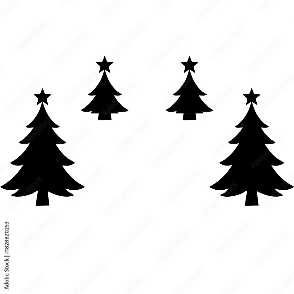 Obraz premium Festive Forest Silhouette: Festive silhouettes of evergreen trees adorn the scene, each crowned with a radiant star, casting a magical aura of the holiday season.