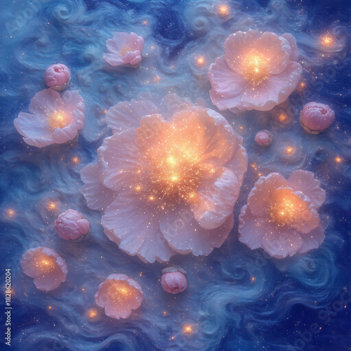 Wallpaper Mural Glow of magical flowers under starry night sky brings enchanting beauty to the serene landscape Generative AI Torontodigital.ca