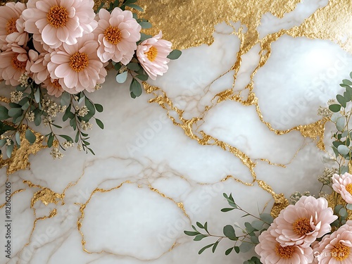 Wallpaper Mural Elegant arrangement of pink flowers on a luxurious marble table with gold accents. Generative AI Torontodigital.ca