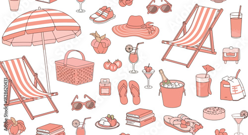 Seamless pattern with beach holiday accessories vector illustration for summer vacation