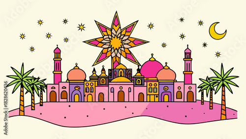 Illustration of a colorful middle eastern city