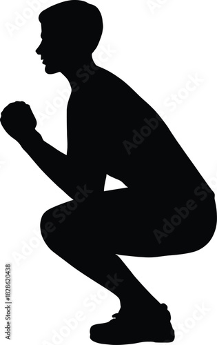 Man Squatting Silhouette – Fitness Exercise, Workout Pose, Athletic Training Illustration