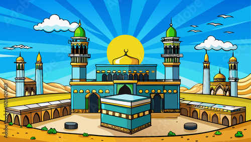 Cartoon depiction of the kaaba and surrounding