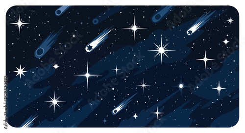 Starry Night Sky Seamless Pattern: Celestial Vector Background with Comets and Stars